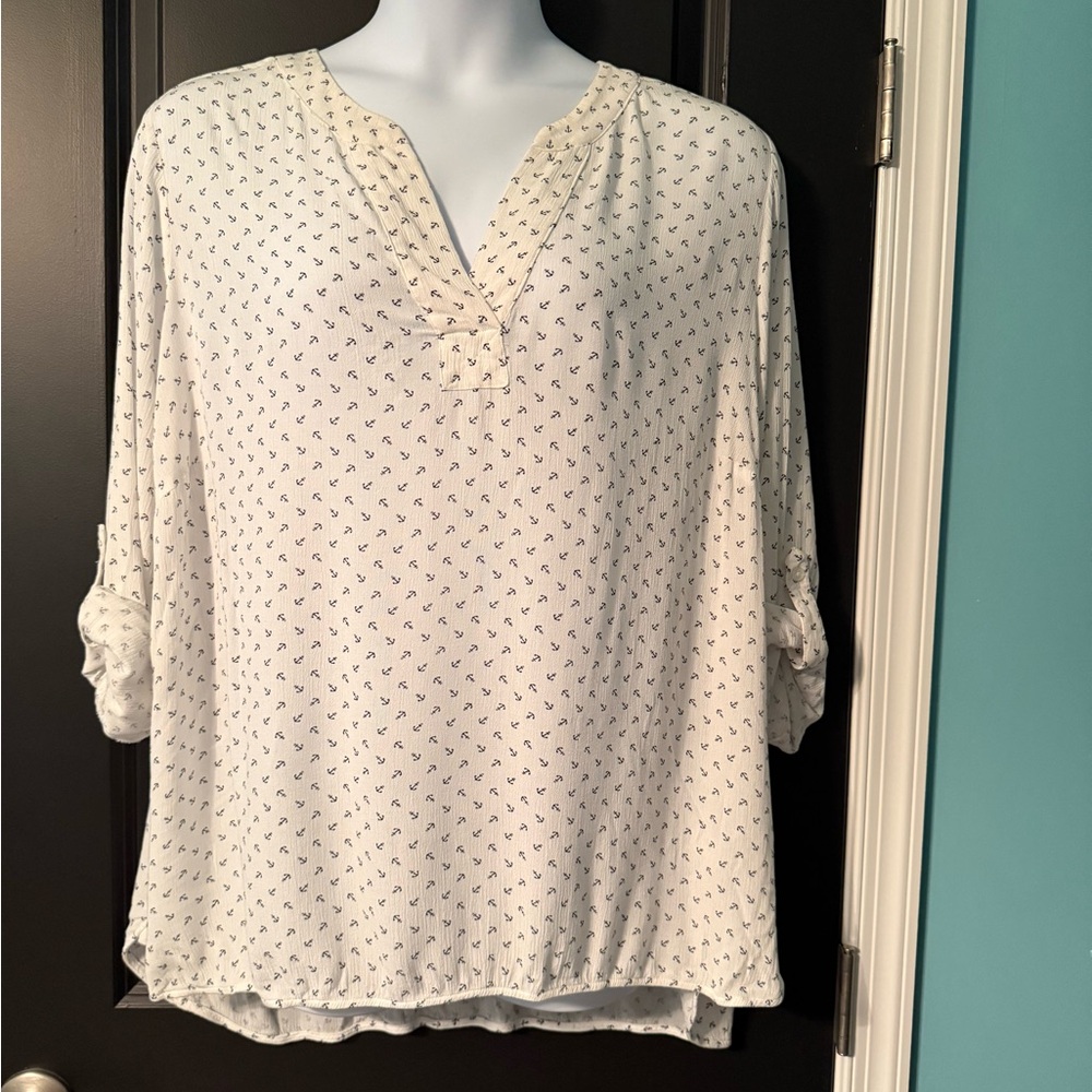 Dalia Women's White Patterned Top with Anchors ⚓️